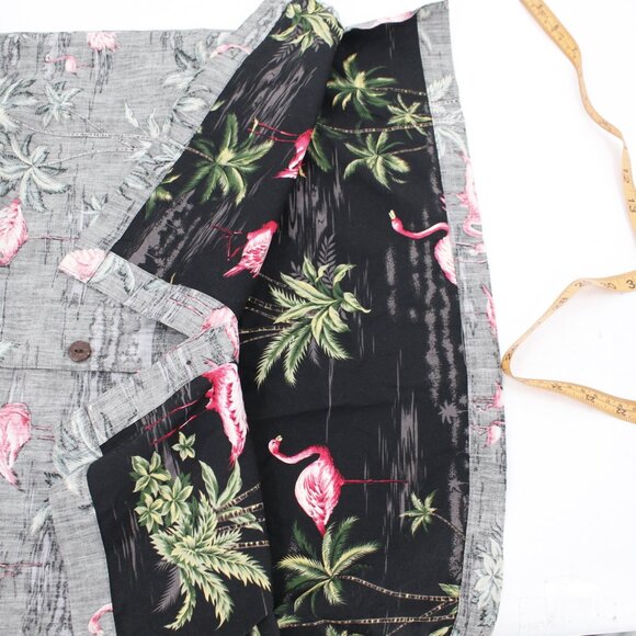 Iron and Resin Shirt Men's Large Button Up Flamingo tropical palm Reverse Print - Picture 10 of 12